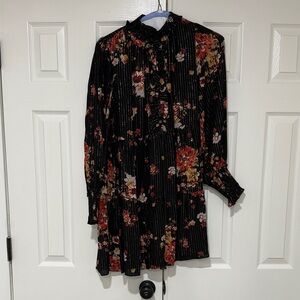 Floral Black Long Sleeve Dress